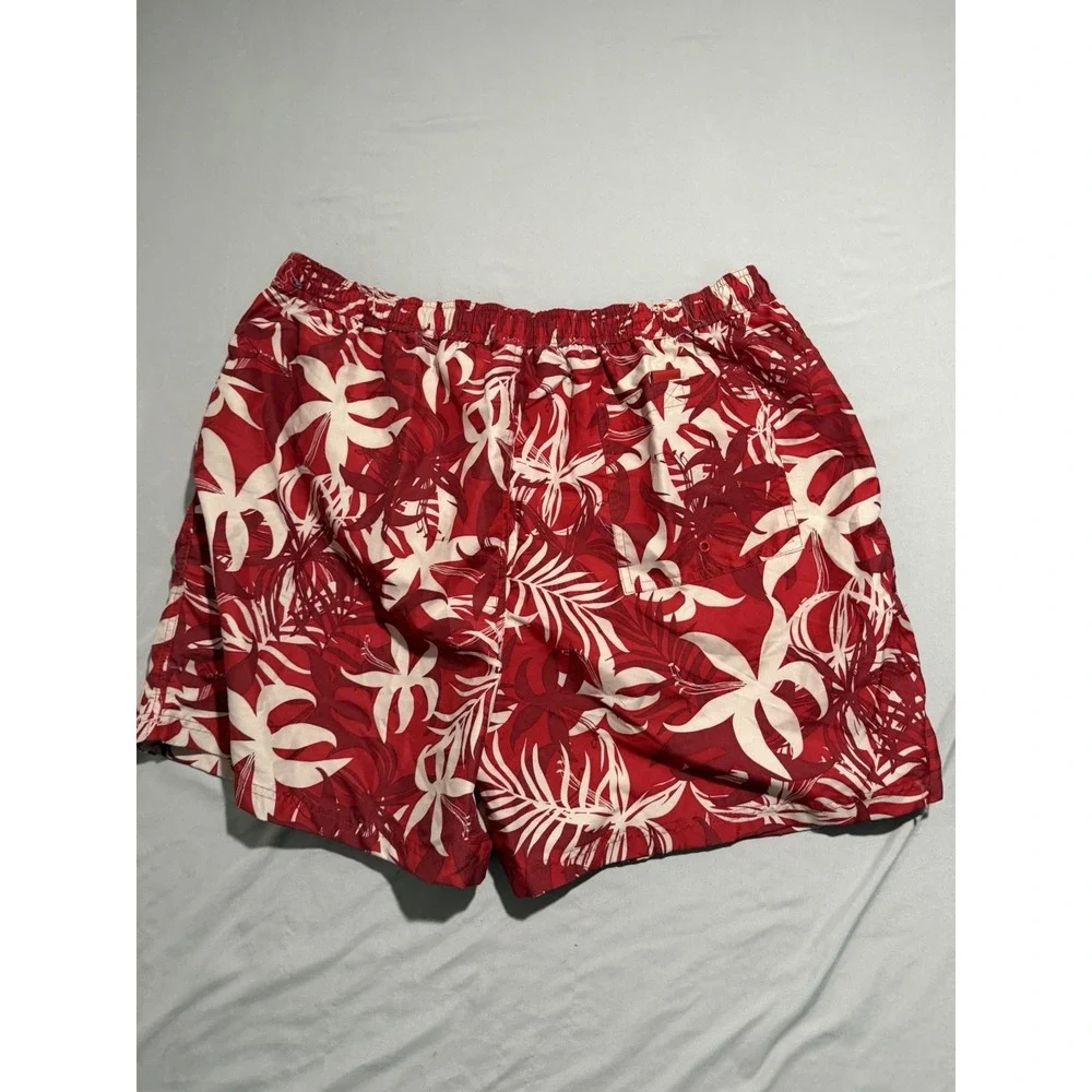 Sand n Sun swim trunks short, red hawaiian, lined, men's XL